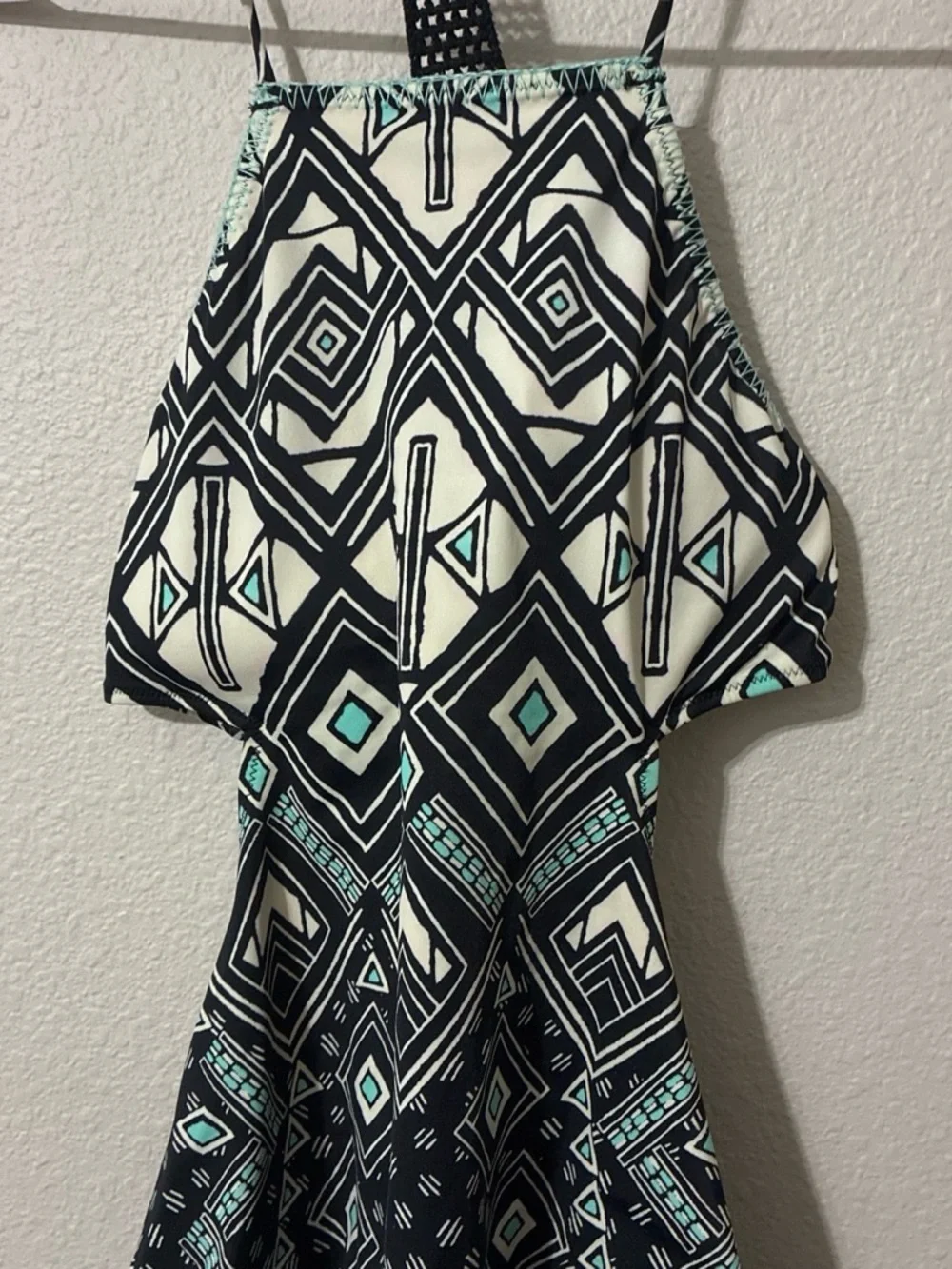 Victoria Secret Geometric Halter one piece Swim suit in Black, White & Aqua